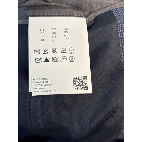 Hugo Boss Mens Navy Two-Button Blazer Jacket 46R Slim Fit Wool Blend Classic Sty - Picture 5 of 15